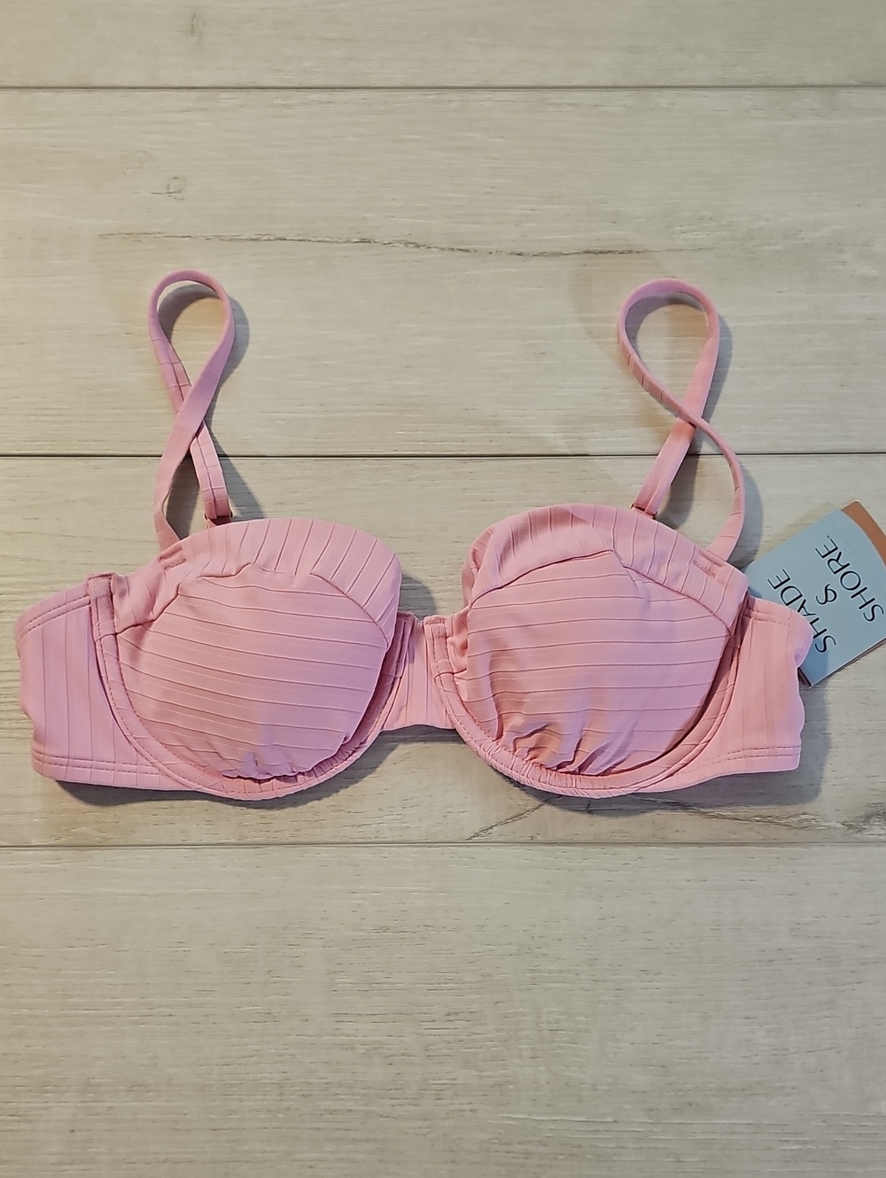 Shade & Shore Women's 34D Pink Ribbed Underwire Bikini Top